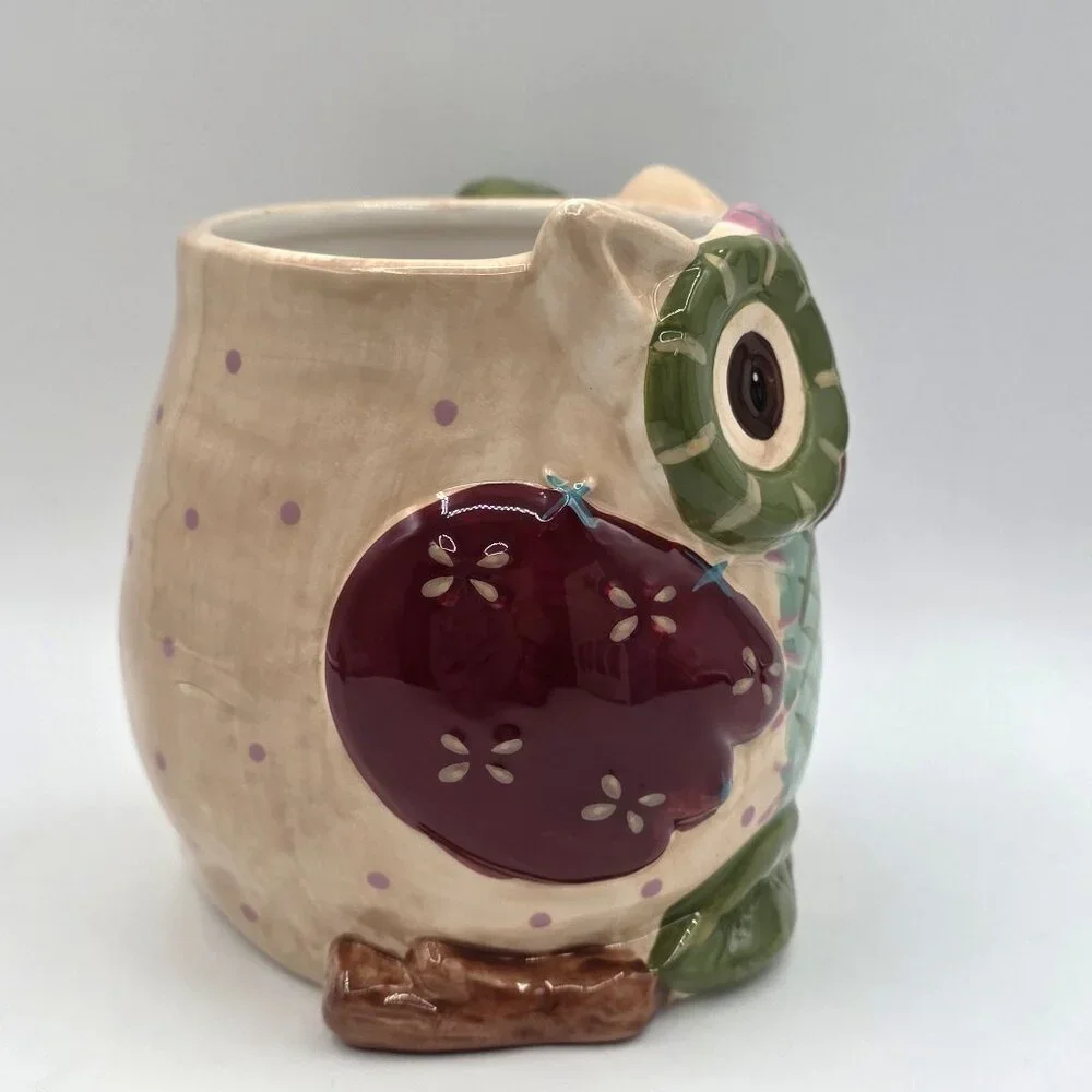 Pier 1 Imports Olli the Owl Coffee Cup Mug Hand Painted Dolomite Unique Lg 24 oz